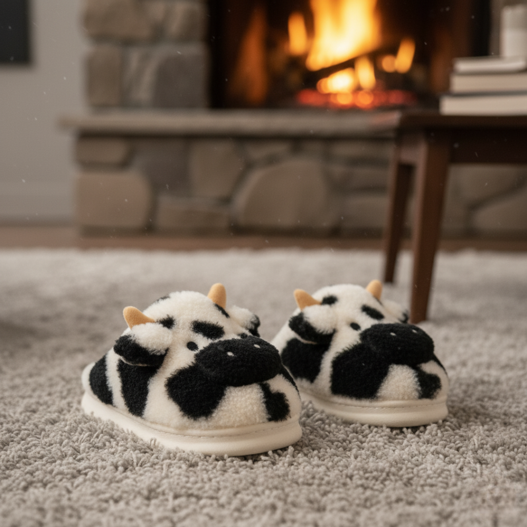 Mooshoe™ - Flauschige Kuhpantoffeln